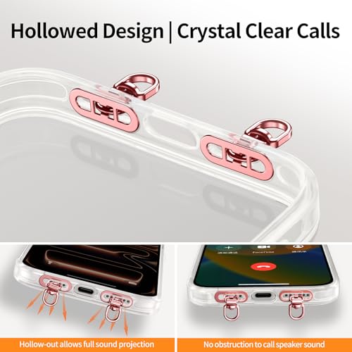 saxsion Side-Mount Phone Tether Tab, Metal Lanyard Patch, 360° Swivel Clip, 304 Stainless Steel, Won't Block Charging Port - color: Rose Gold*4