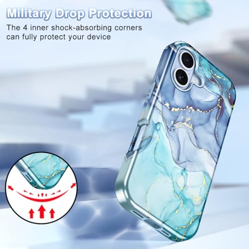 Btscase Compatible with iPhone 17 Case 6.3 Inch 2025,Marble Pattern 3 in 1 Heavy Duty Shockproof Full Body Rugged Hard PC+Soft Silicone Drop Protective Women Girl Phone Cases, Blue Cyan - color: Blue Cyan, size: iPhone 17