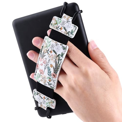 Secure Hand Strap for Kindle and Tablet - High Elasticity Finger Grip Holder Accessories for 6-8 Inches E-Book Tablet. - color: White Flower