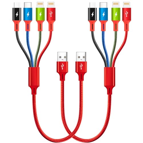 Minlu Short Multi Charging Cable,2Packs Charger Cord, 4 in 1,1FT Braided - size: 1 ft