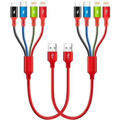 Minlu Short Multi Charging Cable,2Packs Charger Cord, 4 in 1,1FT Braided - size: 1 ft