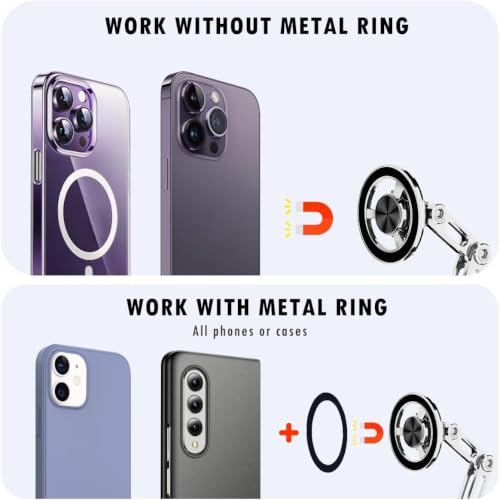Universal 360° Pro Magnetic Car Phone Holder (2025) – Super Strong Suction & Adjustable Phone Mount for All Mobile Phones, Hands-Free Viewing with Metal Ring, No Signal Interference - color: Silver