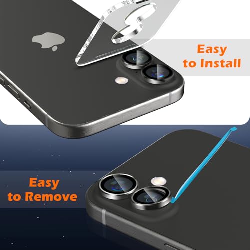 imluckies for iPhone 16 / iPhone 16 Plus/iPhone 17 Camera Lens Protector, AR+AF Tempered Glass 9H Anti-Scratch Metal Individual Lens Cover, HD Clear Camera Accessories, Case Friendly - Black - color: Black