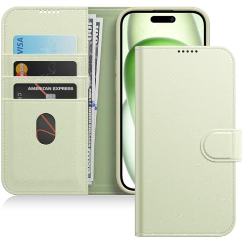 JETech Wallet Case for iPhone 15, Green | Shockproof PU Leather, Card Holder, Magnetic Flip Cover, Stand Feature, Full Camera Protection - color: Green