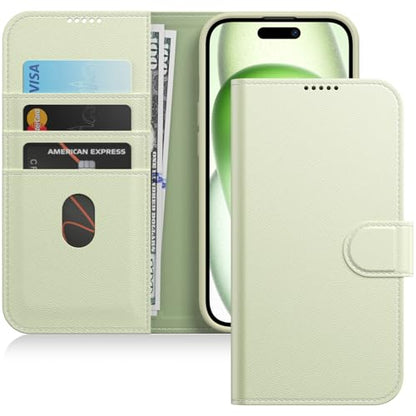JETech Wallet Case for iPhone 15, Green | Shockproof PU Leather, Card Holder, Magnetic Flip Cover, Stand Feature, Full Camera Protection - color: Green