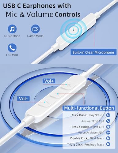 AHFYCIH Open Ear USB C Headphones Wired Earbuds Earphone with Over Ear Hook - color: White