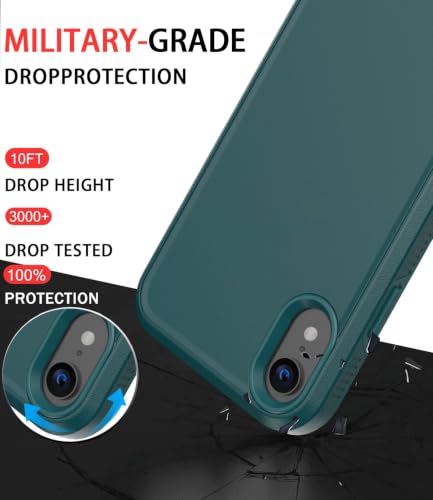 Diverbox for iPhone XR Case [Tempered Glass Screen Protector] [Shockproof] [Dropproof] Heavy Duty Protection Phone Case Cover for Apple iPhone XR (Dark Green) - color: Dark Green-2in1