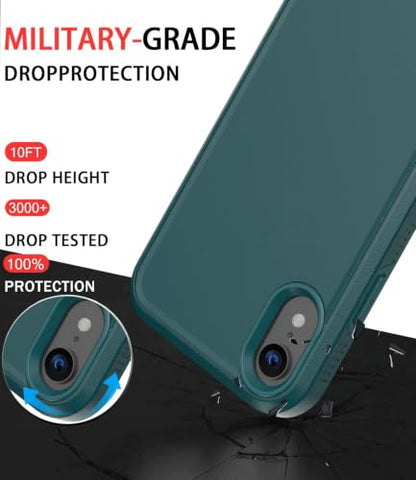 Diverbox for iPhone XR Case [Tempered Glass Screen Protector] [Shockproof] [Dropproof] Heavy Duty Protection Phone Case Cover for Apple iPhone XR (Dark Green) - color: Dark Green-2in1