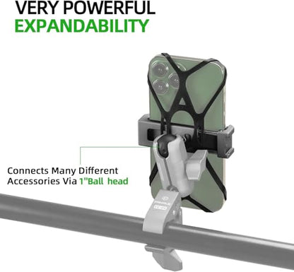 FANAUE Aluminum Bike Phone Holder with 1" Ball for Smartphones with a Width of 2.3" to 3.7", Compatible with RAM Mounts B Size Double Socket Arm & Motorcycle Phone Mount [150mph Wind Anti-Shake]