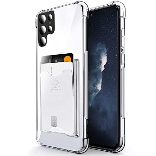 Shields Up for Samsung Galaxy S22 Ultra Case with Card Holder, Clear | Minimalist Wallet Case, 3 Card Slots, Slim Protective Soft Shockproof Cover, All-in-One Wallet Design - color: Clear-, size: Galaxy S22 Ultra