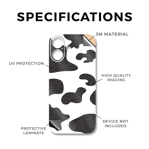 Glossy Glitter Phone Skin Compatible with Apple iPhone 17 - Cow Print - Premium 3M Vinyl Protective Wrap Decal Cover - Easy to Apply | Crafted in The USA by MightySkins - color: Cow Print, size: iPhone 17 (Back Wrap), style: Glossy Glitter Finish