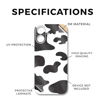 Glossy Glitter Phone Skin Compatible with Apple iPhone 17 - Cow Print - Premium 3M Vinyl Protective Wrap Decal Cover - Easy to Apply | Crafted in The USA by MightySkins - color: Cow Print, size: iPhone 17 (Back Wrap), style: Glossy Glitter Finish