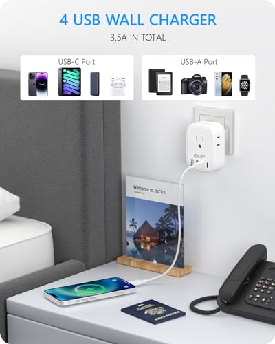 LENCENT US to India Power Plug Adapter, Indian Travel Adapter - style: Type D-17.5W-India Maldives