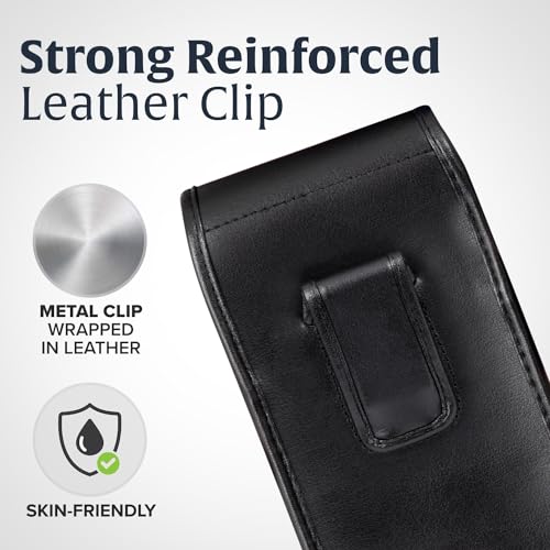 Turtleback Belt Holder for iPhone 16 Pro Max, 15 Pro Max, 14 Pro Max -Large- Fits w/Defender Bulky Style Cases, Premium Black Leather Vertical Holster, Magnetic Closure Leather Wrapped Clip - color: Vertical - Leather w/ Leather Clip, size: Large