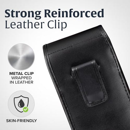 Turtleback Belt Holder for iPhone 16 Pro Max, 15 Pro Max, 14 Pro Max -Large- Fits w/Defender Bulky Style Cases, Premium Black Leather Vertical Holster, Magnetic Closure Leather Wrapped Clip - color: Vertical - Leather w/ Leather Clip, size: Large