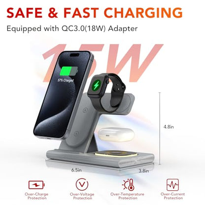 3 in 1 Foldable Charging Station for Apple Wireless Charger - color: Gray