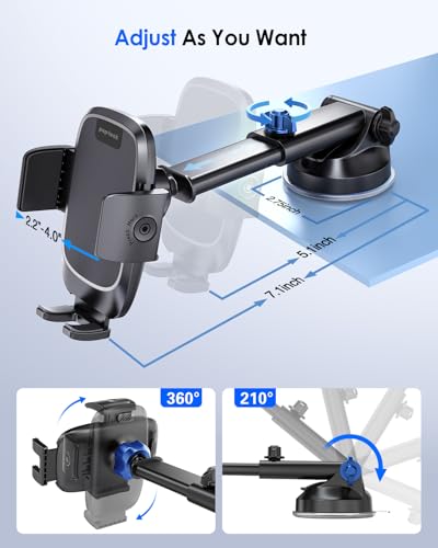pop-tech Phone Mount for Car, [Military-Grade Suction] Universal Cell Phone Holder for Your Car Dashboard Windshield Window, Automobile Cradle Fit for iPhone Samsung All Smartphones with Thick Case