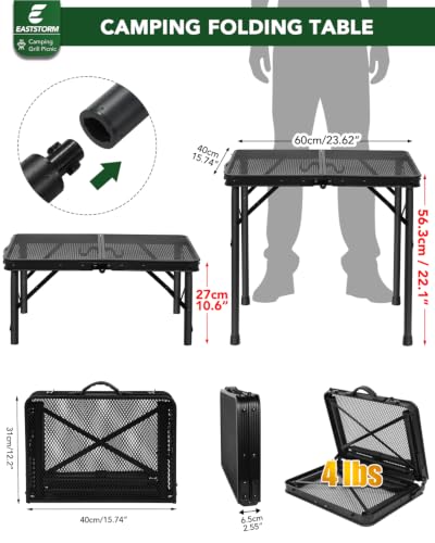 2 Ft Folding Camping Table, Adjustable Height 10.6-22 in, Small Grill Table - color: Black, size: 2FT-Small