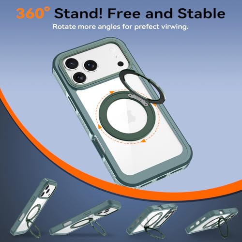 Magnetic for iPhone 17 Pro Case, Compatible with MagSafe, Full Body Rugged Case with Built-in Screen Protector & Kickstand & Belt-Clip (Green) - color: Green