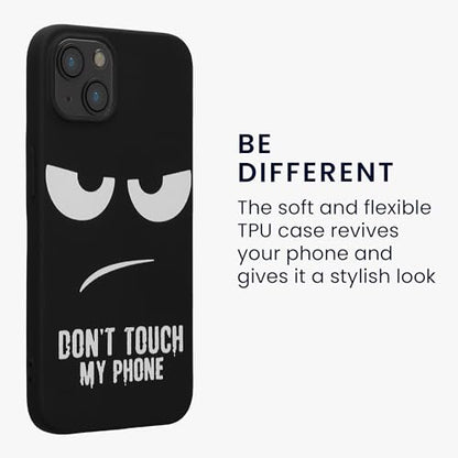 kwmobile TPU Silicone Case Compatible with Apple iPhone 13 - Case Soft Cover - Don't Touch My Phone White/Black - size: iPhone 13