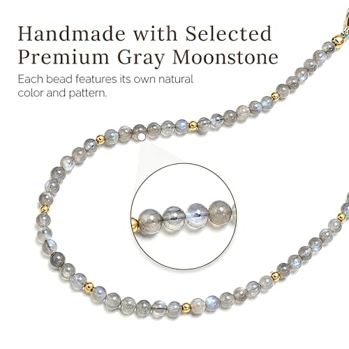 Natural Gemstone Phone Charm Wrist Strap, Beaded Lanyard Wristlet Chain, Elegant Bracelet Strap for Phone Cases - color: Gray Moon Stone