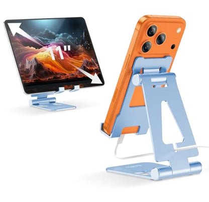 Aoviho Foldable Cell Phone Stand for Desk, Holder for iPhone,Sky Blue - color: Sky Blue