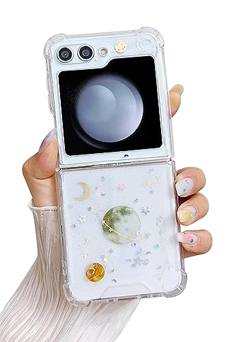 Compatible with Samsung Galaxy Z Flip 6 Case/Flip 7 FE Case Women | Soft TPU Planet Sparkle Glitter Shockproof Phone Cover Girls - color: TPU/Universe Gray, size: Samsung Galaxy Flip 6/Flip 7 FE