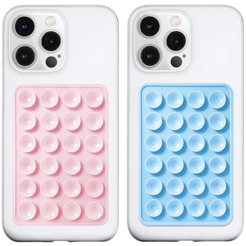 LvShuLiangPin Anteel 2 Pack Silicone Suction Phone Case Mount, Silicon Adhesive Phone Grip for Smartphones, Hands-Free Mirror Shower Phone Holder for Selfies, Tiktok Videos (Light Pink&Baby Blue) - color: Light Pink&Baby Blue