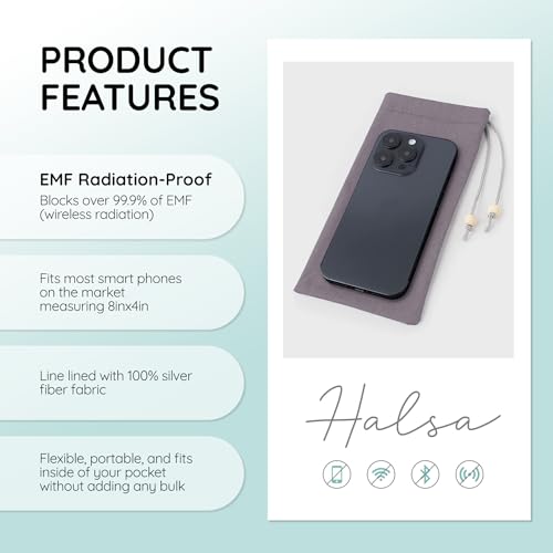 Halsa EMF Shield Sleeve for Cell Phone - Signal Blocking Anti-EMP Pouch - Smartphone Protection Case Against Radiation, EMF, 5G, RFID - Grey - 4x8 Inch Fits Most Phones - color: Gray