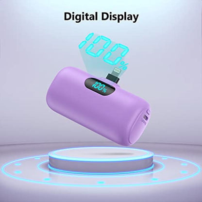 [2 Pack] Mini Portable Charger 5000mAh,Ultra-Compact 15W PD Fast Charging Power Bank,LCD Display Cute Battery Pack Backup Charger Compatible with iPhone 14/14 Pro Max/13 Pro/12/11/XR/8/7-Green+Purple - color: z-Green+Purple