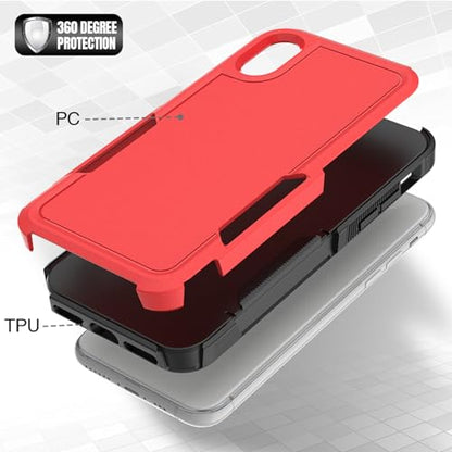 for iPhone X/iPhone Xs Case: Dual Layer Protective Heavy Duty Cell Phone Case Shockproof Rugged Bumper Tough with Screen Protector - Military Grade Drop Tested for Appple iPhone X/iPhone Xs, Red - color: Red (PC) + Black (TPU)