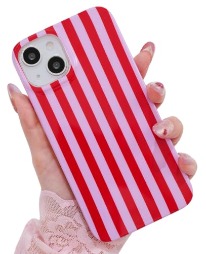 Striped case for iPhone 13/14 Red/Purple | Aesthetic Striped，Full Protection Soft TPU，will not peel, fade or rub off ，Kawaii Cute Phone Case for Women Girls - color: Imd Striped Red/Purple