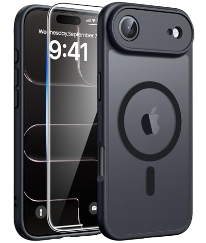 FNTCASE for iPhone Air Case, Fit for Magsafe, with Glass Screen Protector | Full Camera Protection, Translucent Matte, 14FT Military Grade Drop Proof, Shockproof Protective Phone Cover, Black - color: Black, size: Iphone Air (6.5 Inch)