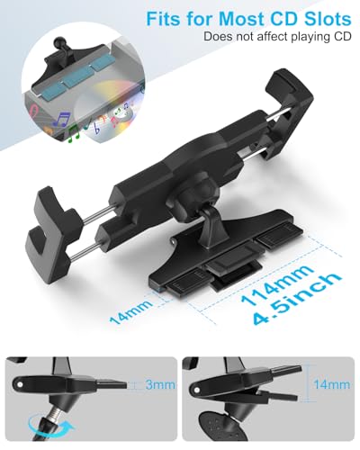 CD Slot Car Tablet Mount, Ultra Sturdy CD Tablet Holder for Car with 360° Rotatable, Compatible with iPad Pro, Air, Mini, Galaxy Tabs, Z Fold, Fire HD, Surface Pro, iPhone, 4.7-13" Devices