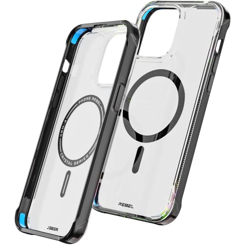 REBEL Clear Case for iPhone 14 Pro Max [Crystal Series Gen-4] Strong MagSafe Compatible, Anti-Scratch, Non-Yellowing, Protective Shockproof Bumpers, Metal Buttons, 6.7 Inch Phone 2023 (Crystal Black) - color: Crystal Black, size: iPhone 14 Pro Max