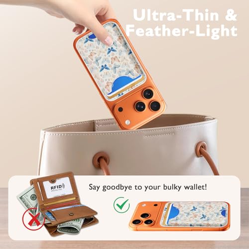Compatible with Magsafe Wallet Magnetic Card Holder - Butterfly Phone Wallets for Women Teen Girls Cute for iPhone 17/16/15/14/13/12 Series Slim for Apple Mag RFID Magnet,Fit 3 Cards - color: Butterfly