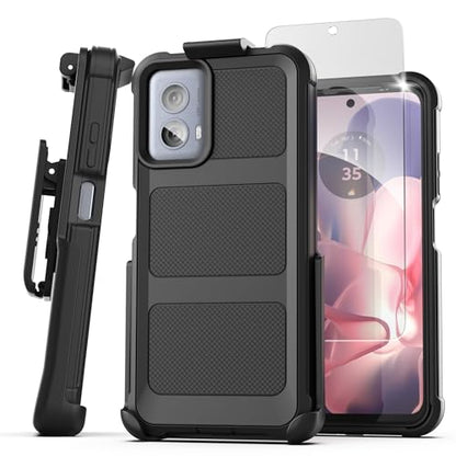 Encased Rugged Belt Case for Moto G Power 5G 2024, Full Body Protective Case with Tempered Screen Protector and Holster Clip (Black) (2024) - size: 2024