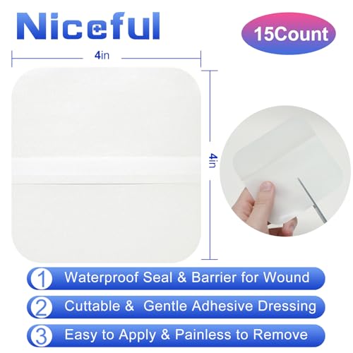 Niceful Large Hydrocolloid Bandages 4''x4'', 15 Count - size: 4" x 4" (15 Dressings)