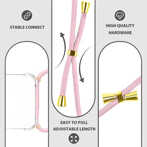 Strap Case for iPhone 17e/16e Clear Adjustable Cord Lanyard Crossbody Cover Women Soft TPU Bumper Strap Shockproof Anti-Yellowing Protective Mobile Case for iPhone 17e/16e - Rose Pink - size: for iPhone 17e/16e