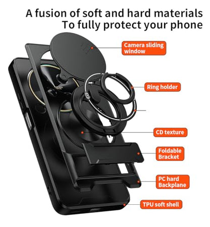 Compatible with Huawei Nova 12i Case Cover,Compatible with Huawei Nova 13i 4G CTR-L91 with Slide Camera Cover Phone Stand Protective Case Black - color: Black, size: Compatible with Huawei Nova 12i