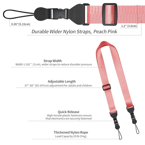 FIEIL 5 Pack Nylon iPad Strap, Adjustable Camera Neck Strap, Comfortable Shoulder Strap for iPad, Cellphone Tablet, Camera, Laptop, Binocular, Luggage Bag(Peach Pink Universal Neck Lanyard) - size: 5 Pack Peach Pink