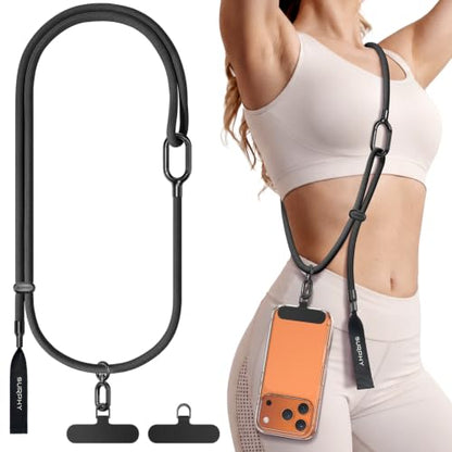 SURPHY Phone Lanyard Crossbody, Phone Strap Crossbody with 2 Tether Tabs - color: Black