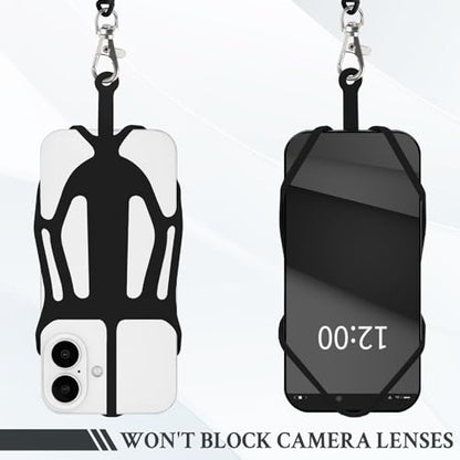 HOTEMIA Silicone Phone Lanyard Holder with Carabiner, Universal Phone Strap,Anti-Theft Phone Case with retractable tether - color: Black