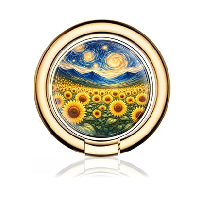 Cell Phone Ring Holder, Cute Metal Phone Grip Stand Finger Ring Kickstand, Flexible 360°Rotation Phone Tablet Case Accessories Compatible with Most Phones Abstract Mountain Sunflower - color: Abstract Mountain Sunflower
