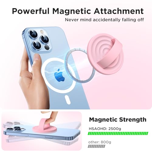 Upgraded Magnetic Phone Grip, Liquid Silicone Soft and Portable, Removable Finger Loop Ring Grip Holder for iPhone, Strong Magnetic Attraction, Compatible with MagSafe Phone Case, Pink - color: Pink