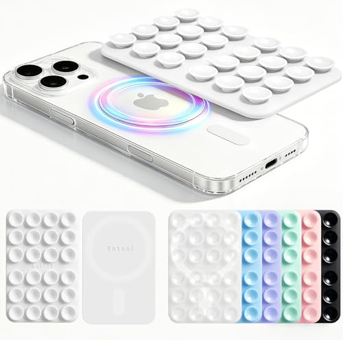 Anteel 2026 Upgraded Magnetic Sticky Phone Suction Grip, Suction Cup Buddy Sticky Grip Holder for iPhone 12 to17, Hands-Free Selfie/Video for TikTok Creator/Influencer (White) - color: White