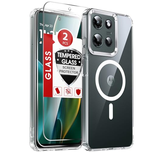 LeYi for Moto-G-2025 Case: Crystal Clear [Anti-Yellowing] Motorola G 5G 2025 Case [Mag-Safe Fit] with 2 Packs Screen Protector, Non-Slip Soft Bumper & Full Body Protection Funda para G5G 2025, Clear - color: Clear, size: Moto G 5G 2025 (6.7 Inch)