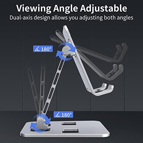 Foldable Cell Phone Stand, Angle Height Adjustable Desktop Holder, Universal, Compatible with iPhone, Samsung, Switch and All Smartphones, Silver