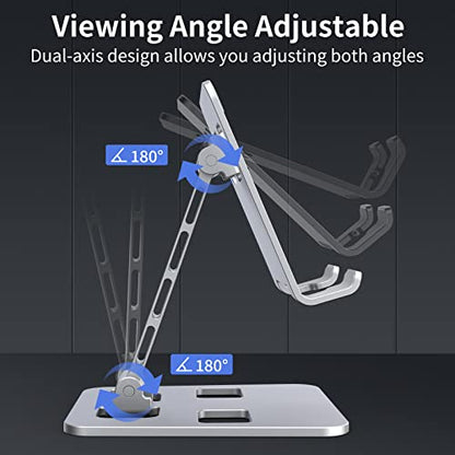 Foldable Cell Phone Stand, Angle Height Adjustable Desktop Holder, Universal, Compatible with iPhone, Samsung, Switch and All Smartphones, Silver