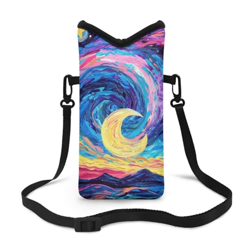 Starry Night Print Phone Holder Crossbody Bag, Small Crossbody Shoulder Neoprene Bag with Adjustable Buckle, Fits Apple and Android, Use for Walking, Hiking & Biking - color: Starry Night Print
